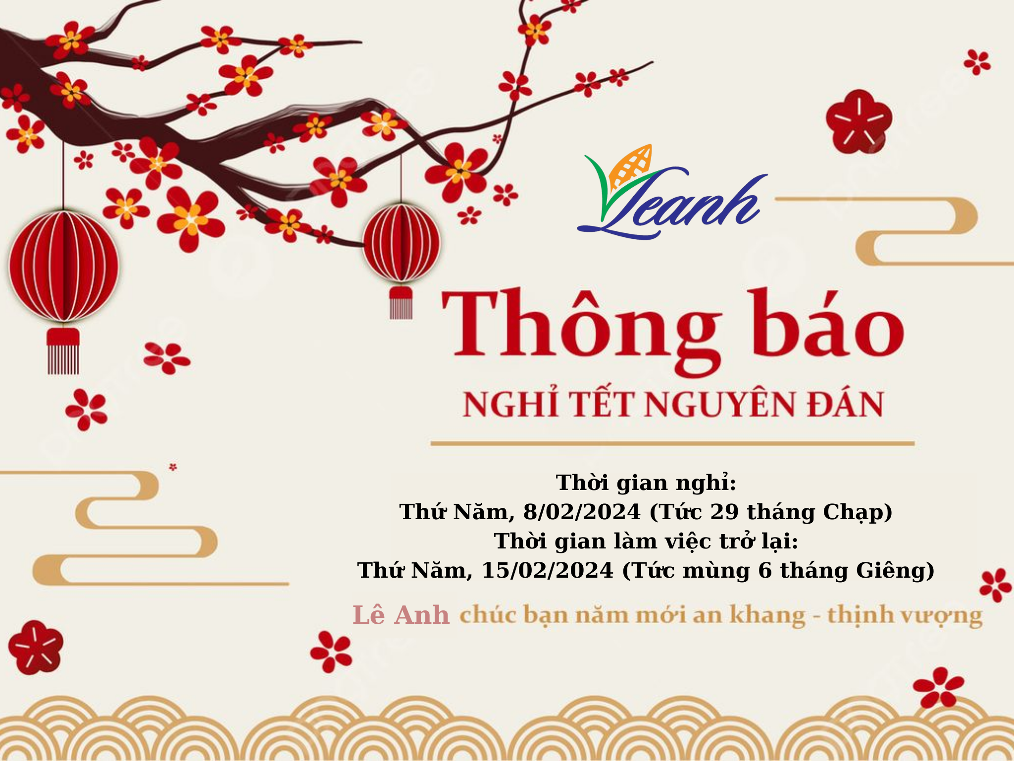 Thông báo nghỉ Tết Giáp Thìn 2024
